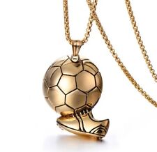 Football Necklace Pendant Sports Boot Men Boys Kids Gold Stainless Steel Chain
