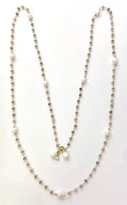 HSN Joya 18K Gold Plated Labradorite & Freshwater Pearl 61" Necklace - Picture 1 of 6