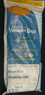 ENVIROCARE  VACUUM CLEANER BAGS TYPE B FOR RICCAR 8000 SIMPLICITY 7000  12  BAGS - Image 1 of 4
