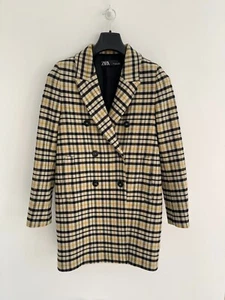 Zara Coat Jacket Check Yellow Black Double Breasted SMALL / UK 10 - Picture 1 of 8