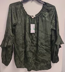 Michael Kors Hunter Green Ivy Blouse Womens Large NWT - Picture 1 of 9