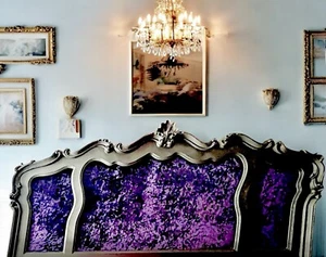 Scroll Queen Wood Headboard W/velvet Fabric Inserts - Picture 1 of 3