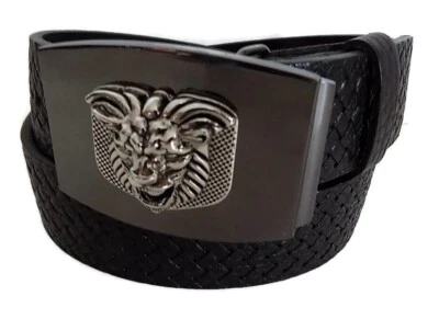 WASHED UP HOLLYWOOD #075BK SILVER & BLACK 1.5" LION CHECKER PLATE BELT BUCKLE - Image 1 of 4