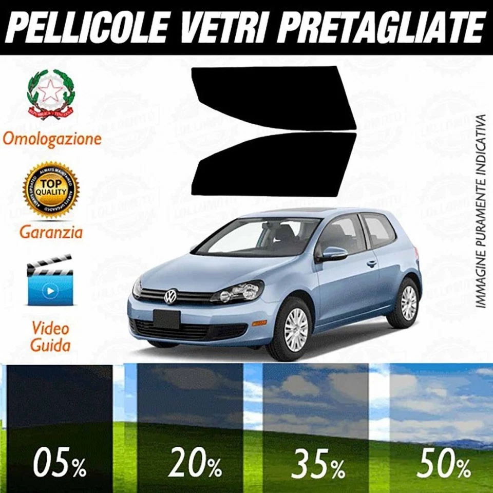 LOLLOMOTO STICKERS Volkswagen Golf 6 3P dal 2008 al 2012 Pellicole Oscuramento Vetri Anteriori Auto