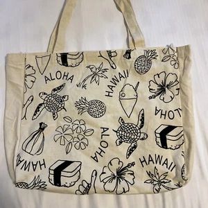 Hawaii Canvas Tote Bag Musubi Shaved Ice Pineapple Shaka Turtle Hibiscus - Picture 1 of 8