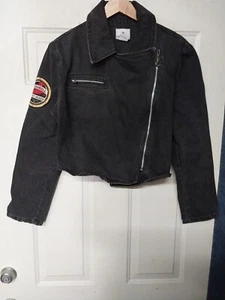 Vtg. Crazy Horse Denim Jacket Womens Size M Black Moto Asymmetrical Zip - Picture 1 of 7