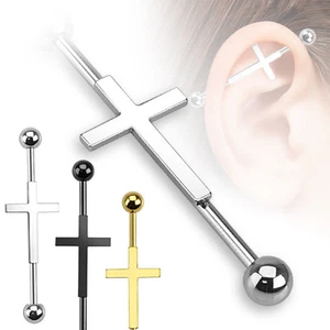 Cross Design 316L Surgical Steel Industrial Barbell 1.5" 14g or 16g - Picture 1 of 7