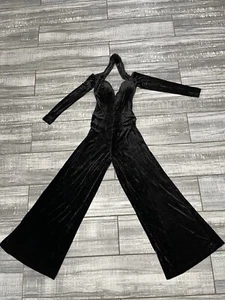 Lillie Rubin Vintage velvet Black Mesh Long One Piece Jumpsuit Size Small - Picture 1 of 12