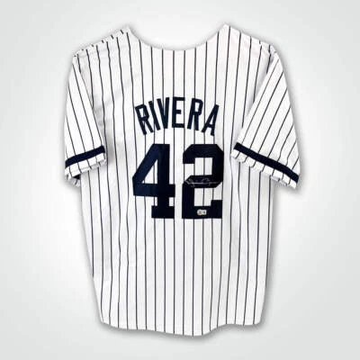 Mariano Rivera Signed White Pinstripe Pro-Style Baseball Jersey - Image 1 of 3