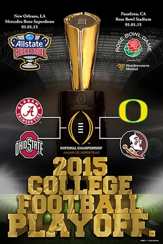 2015 College Football Playoff 4 Team Rose And Sugar Bowl Poster 24x36 Cover
