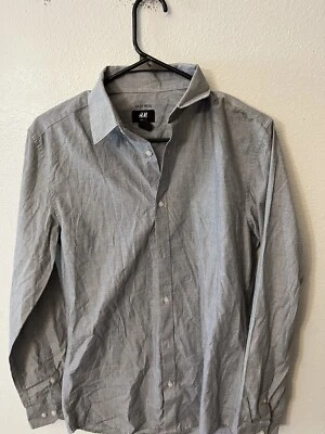 H&M Easy-Iron Long-Sleeve Button Up Dress Shirt Small Gray Slim Fit - Image 1 of 4