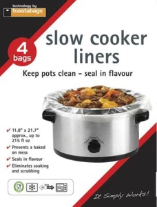 Slow Cooker Liner Bags 4 pack 11.8" x 21.7" 215 fl.oz. 6 qt. Seal Flavor No Mess - Picture 1 of 1