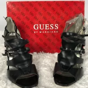 Guess Peep Toe tacco alto con cinturino taglia 9 nero - Foto 1 di 6