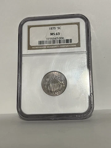 1875 Shield Nickel NGC MS63 Premium Quality and Highly Lustrous Cover
