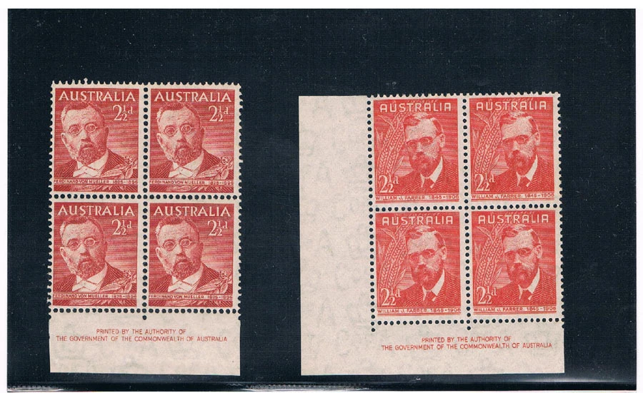 AUSTRALIA 1948 Mueller and Farrer (Imprint Block of 4) CV $1.90 - Image 1 of 1