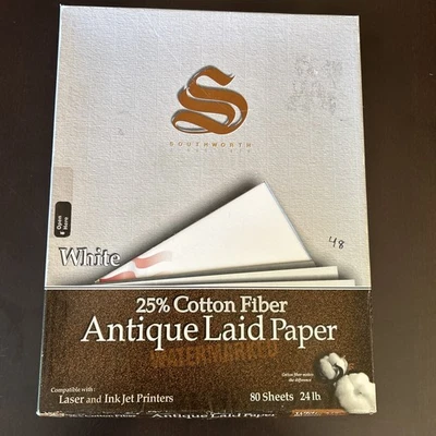 Southworth Antique Laid White Paper 48 of 80 Sheets 24 lbs 25% Cotton Fiber - Image 1 of 4