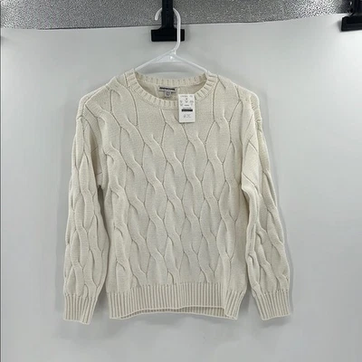 Suéter de cuello redondo tejido con cable en algodón Crewcuts para niños - Marfil - L (10-11) Foto 1 de 4