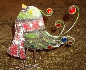 Vintage Metall Blech Vogel Figur Figur bunte Strasssteine UNIKAT! Freistehend - Bild 1 von 7