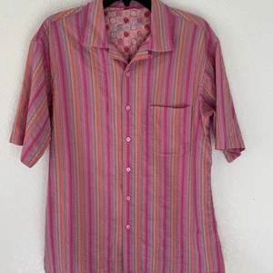 Bugatchi Shirt Mens Size XL Pink Striped Casual Button Up Short Sleeve Luxury - Picture 1 of 9