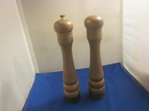 Vintage Wooden Salt Shaker And Pepper Grinder Set Tall Wood 10" INCH - Picture 1 of 5