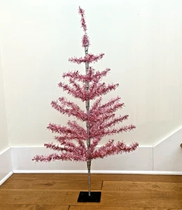 Vintage 36” Pink & Silver Tinsel Christmas Tree – One Piece Fixed Branch Design - Picture 1 of 5