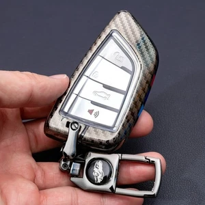 For BMW cars Carbon Fiber Metal Car Key Fob Cover Case Chain Protector - Foto 1 di 8