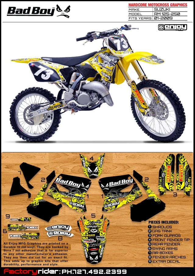 Adesivo gráfico Suzuki RM 125 250 2001-2018 Dirt Bike Bad Boy Racing por Enjoy Mfg - Imagem 1 de 1