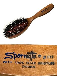 Vintage Spornette  Cushion Oval Boar Bristle Hair Brush #111 Wooden Handle NEW