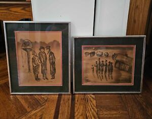 2 Antique Signed S. karczmar drawing framed pencil on paper 12.75X15.25 -read