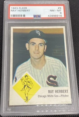 Fleer Baseball Ray Herbert #9 Chicago White Sox 1963 PSA 8 casi nuevo-como nuevo Foto 1 de 2