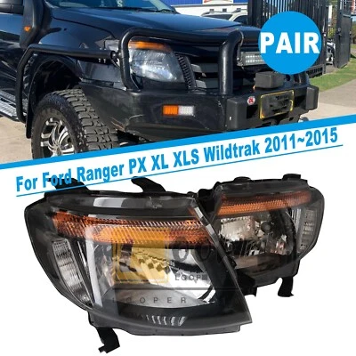 Pair Black Halogen Head Light Lamp For Ford Ranger PX XL XLS UTE 2011~2015 - image 1 of 4