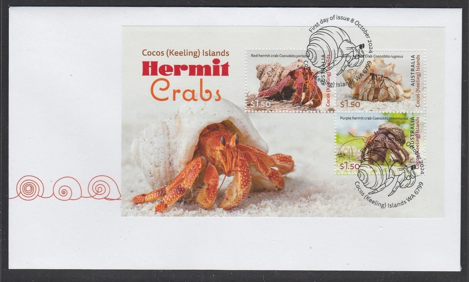 COCOS Islands 2024 HERMIT CRABS [ Marine Life ] MINISHEET  V F Used  on FDC - Image 1 of 1