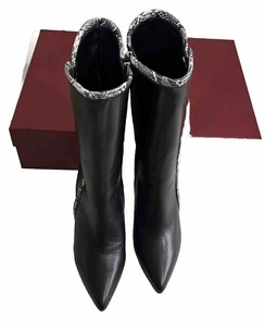 NWT Donald J. Pliner RINA Black Leather & Snake Print Trim Pointed Toe Size 7 - Picture 1 of 10