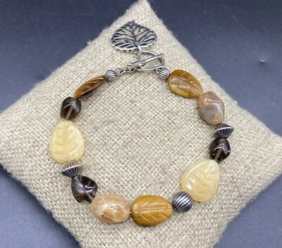 CAROLYN POLLACK-Sterling SW Tallado Multi Piedra Hoja Dije Pulsera Palanca Foto 1 de 4