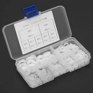 350 teilig Nylon Unterlegscheiben Kunststoffscheibe Flachdichtung Ringsatz M2-M8 - Bild 1 von 8