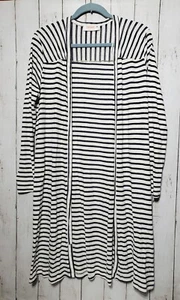 RENEE C Cardigan Open Front Womens Sz M Medium Navy Blue White Striped 2928JKB - Picture 1 of 9