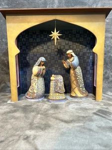 Jim Shore 2007 "A SAVIOUR IS BORN" Conjunto de estatuillas de la Sagrada Familia + pesebre azul ¡con caja! - Imagen 1 de 24
