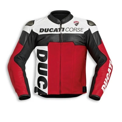 Ducati Corse C5 Men’s Leather Motorcycle Jacket – Black Red Biker Racing - Image 1 of 3