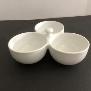 Threshold Triple Dish Bowl Candy Dips Nuts Handle Serving Dish White Porcelain - Picture 1 of 4