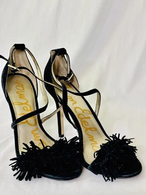 Sandália salto SAM EDELMAN - Aisha - camurça preta franja borla - 8,5 - Imagem 1 de 4