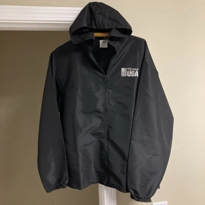 Chaqueta de calentamiento negra del Comité Olímpico de EE. UU. EQUIPO OLÍMPICO DE EE. UU. 1996 talla Lg cremallera completa Foto 1 de 4