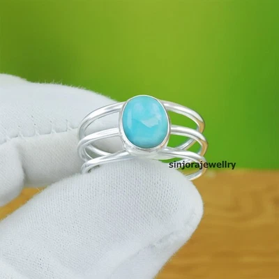 Anello regalo fatto a mano in argento sterling 925 con pietra preziosa Larime... - Immagine 1 di 4