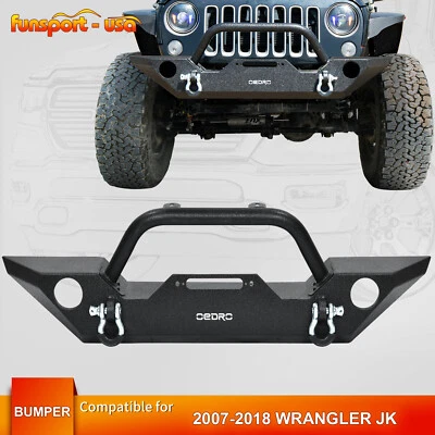 for 2007-2018 Jeep Wrangler JK Unlimited Front Bumper w/ Fog Light Hole & D-Ring - Image 1 of 4
