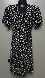 Ann Taylor Damen Wickelkleid Größe 6 Blumenmuster schwarz-weiß Muster - Bild 1 von 6