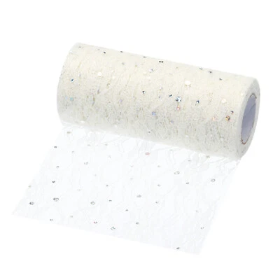 Tela de malla brillante cinta de tul lentejuelas encaje 6" 10 yardas, beige Foto 1 de 4