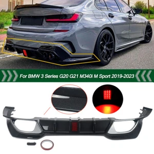 CMS Carbon Print Rear Diffuser W/ LED Light For 19-22 BMW 3 Series G20 330i M340 - Picture 1 of 13