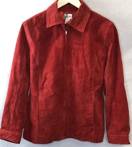 Chico's Red Suede Zip Front Jacket Chicos Size 1 = (M - 8/10) - Picture 1 of 4