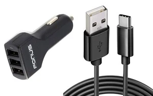 Car Charger 36W 3-Port USB 4.8A Type-C Cable 6ft Power Adapter for SmartPhones - Picture 1 of 6