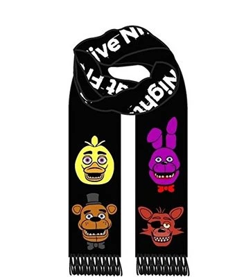 FIVE NIGHTS AT FREDDY'S CHARACTER FACES BLACK KNIT NECK SCARF FRINGE TIP  - Image 1 of 2