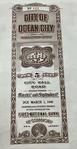VINTAGE 1915-1940 "OCEAN CITY N J" 500 $ CITY HALL BOND & COUPONS - Bild 1 von 24